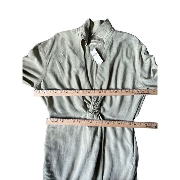 NEW Anthropologie Green V-Neck Knot Front Midi Dress size 14 linen blend - Picture 11 of 16